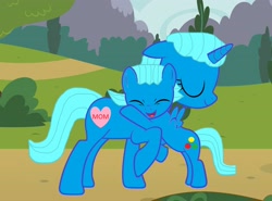 Size: 3030x2240 | Tagged: safe, artist:memeartboi, pegasus, pony, unicorn, g4, bonding, colt, cute, daaaaaaaaaaaw, duo, duo male and female, eyes closed, female, foal, gumball watterson, happy, heart, horn, hug, hugging a pony, little boy, male, mare, mother, mother and child, mother and son, motherly, motherly love, nicole watterson, outdoors, park, pegasus wings, ponified, smiling, standing, the amazing world of gumball, unicorn horn, wholesome, wings