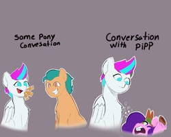 Size: 2048x1638 | Tagged: safe, artist:luanbang, hitch trailblazer, pipp petals, zipp storm, earth pony, pegasus, pony, g5, dialogue, female, grin, male, mare, meme, pipp is short, pipp is smol, royal sisters (g5), siblings, sisters, smiling, stallion, talking, text, zipp is big, zipp is tall