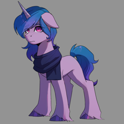 Size: 1200x1200 | Tagged: safe, artist:xiaowu07, izzy moonbow, pony, unicorn, g5, alternate hairstyle, alternate universe, clothes, depressed, female, horn, mare, sad, scarf, solo