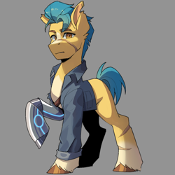 Size: 1200x1200 | Tagged: safe, artist:xiaowu07, hitch trailblazer, earth pony, pony, g5, alternate universe, amputee, coat markings, male, prosthetic leg, prosthetic limb, prosthetics, scar, socks (coat markings), solo, stallion, unshorn fetlocks