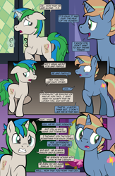 Size: 1920x2948 | Tagged: safe, artist:alexdti, oc, oc only, oc:brainstorm (alexdti), oc:star logic, pony, unicorn, comic:quest for friendship retold, blushing, floppy ears, horn, indoors, male, stallion