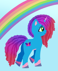 Size: 2701x3308 | Tagged: safe, artist:catponything, misty brightdawn, pony, unicorn, g5, butt, female, horn, lineless, mare, plot, rainbow, rebirth misty, smiling, solo, walking