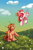 Size: 2873x4340 | Tagged: safe, artist:ju4111a, oc, oc:chise, oc:svatya, pegasus, pony, antennae, chest fluff, cloud, colored eyebrows, colored eyelashes, colored wings, dandelion, duo, ear fluff, field, flower, flowing mane, flowing tail, flying, gradient mane, hoof fluff, looking at each other, looking at someone, meadow, multicolored mane, nature, pegasus oc, pegasus wings, raised hoof, scar, seeds, sitting, smiling, smiling at each other, tail, two toned wings, wind, windswept mane, wings