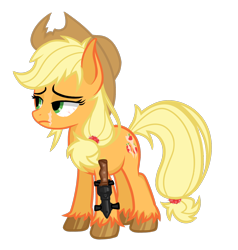 Size: 1600x1680 | Tagged: safe, artist:6hellboy9, applejack, earth pony, pony, g4, female, infection au, knife, mare, redesign, sad, scar, simple background, solo, transparent background