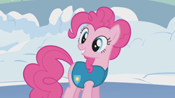 Size: 1920x1080 | Tagged: safe, screencap, pinkie pie, earth pony, pony, g4, my little pony: friendship is magic, season 1, winter wrap up, female, ice, mare, outdoors, snow, solo, winter wrap up vest