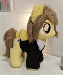 Size: 1268x1499 | Tagged: safe, artist:epicrainbowcrafts, pegasus, pony, alex gaskarth, all time low, clothes, colt, commission, foal, frown, indoors, irl, jacket, male, photo, plushie, ponified, shirt, solo, spread wings, standing, tail, tail feathers, undershirt, wings