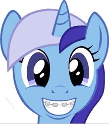 Size: 529x601 | Tagged: safe, artist:silver1kunai, minuette, pony, unicorn, g4, braces, colored, drawthread, female, grin, horn, looking at you, mare, requested art, simple background, smiling, smiling at you, solo, white background