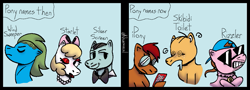 Size: 1061x380 | Tagged: safe, artist:kharmacal, earth pony, 2 panel comic, boomer humor, caption, comic, image macro, text