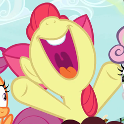 Size: 602x601 | Tagged: safe, screencap, apple bloom, scootaloo, sweetie belle, earth pony, pegasus, pony, unicorn, g4, my little pony: friendship is magic, the big mac question, cropped, cutie mark crusaders, horn, open mouth, outdoors, uvula, volumetric mouth