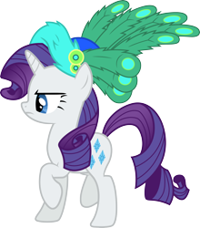 Size: 3000x3410 | Tagged: safe, artist:cloudy glow, rarity, pony, unicorn, g4, green isn't your color, my little pony: friendship is magic, cloud, cloudy, female, high res, horn, mare, peacock hat, raised hoof, simple background, solo, transparent background, vector