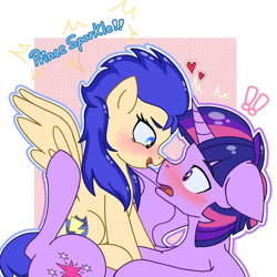 Size: 894x894 | Tagged: source needed, safe, artist:paracetamolnavo30, flash sentry, twilight sparkle, alicorn, pegasus, pony, unicorn, g4, blushing, boop, duo, dusk shine, female, flare warden, floating heart, heart, horn, male, noseboop, prince dusk, rule 63, ship:duskflare, ship:flashlight, shipping, straight, twilight sparkle (alicorn)