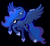 Size: 1500x1381 | Tagged: safe, artist:aethiri, princess luna, alicorn, pony, g4, belly, black background, blue eyes, blue mane, blue tail, concave belly, crown, ethereal mane, ethereal tail, eyelashes, female, flowing mane, flowing tail, flying, hoof shoes, jewelry, lidded eyes, mare, one eye closed, peytral, princess shoes, regalia, simple background, slender, solo, spread wings, starry mane, starry tail, tail, thin, wings