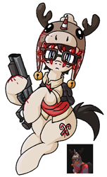 Size: 493x813 | Tagged: safe, artist:muffinz, oc, oc only, oc:peppermint punch, pony, glasses, gun, hat, ponified, scout (tf2), solo, team fortress 2, video game, weapon