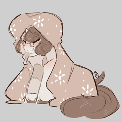 Size: 2500x2500 | Tagged: safe, artist:bananasplitedy, oc, oc only, oc:bananasplitedy, unicorn, blanket, blushing, clothes, female, freckles, glasses, horn, mare, scarf, sketch, solo, striped scarf, tail, unicorn oc