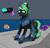 Size: 1510x1440 | Tagged: safe, artist:terminalhash, oc, oc only, pony, unicorn, clothes, cosplay, costume, gun, handgun, horn, magic, pistol, ponified, revolver, solo, ultrakill, v1 (ultrakill), weapon