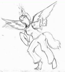 Size: 1039x1154 | Tagged: safe, artist:maxsilverfox, oc, oc only, alicorn, human, pony, female, glowing, glowing horn, hat, horn, human to pony, mid-transformation, sketch, solo, spread wings, traditional art, transformation, wings