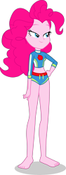 Size: 1566x4145 | Tagged: safe, alternate version, artist:dustinwatsongkx, pinkie pie, human, equestria girls, g4, applejack's beach shorts swimsuit, barefoot, clothes, clothes swap, feet, female, geode of super strength, magical geodes, midriff, sandals, simple background, solo, swimsuit, swimsuit swap, transparent background, vector