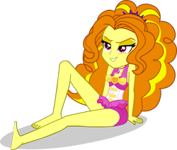 Size: 1643x1403 | Tagged: safe, alternate version, artist:dustinwatsongkx, adagio dazzle, human, equestria girls, g4, bare shoulders, barefoot, clothes, clothes swap, feet, female, flirting, geode of sugar bombs, magical geodes, one-piece swimsuit, pinkie pie swimsuit, simple background, sleeveless, solo, swimsuit, swimsuit swap, transparent background, vector