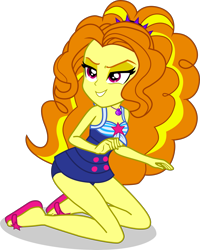 Size: 3169x3957 | Tagged: safe, artist:dustinwatsongkx, adagio dazzle, human, equestria girls, g4, accessory swap, bare shoulders, clothes, clothes swap, female, geode of telekinesis, kneeling, legs, magical geodes, one-piece swimsuit, sandals, sci-twi swimsuit, simple background, sleeveless, smiling, solo, swimsuit, swimsuit swap, transparent background