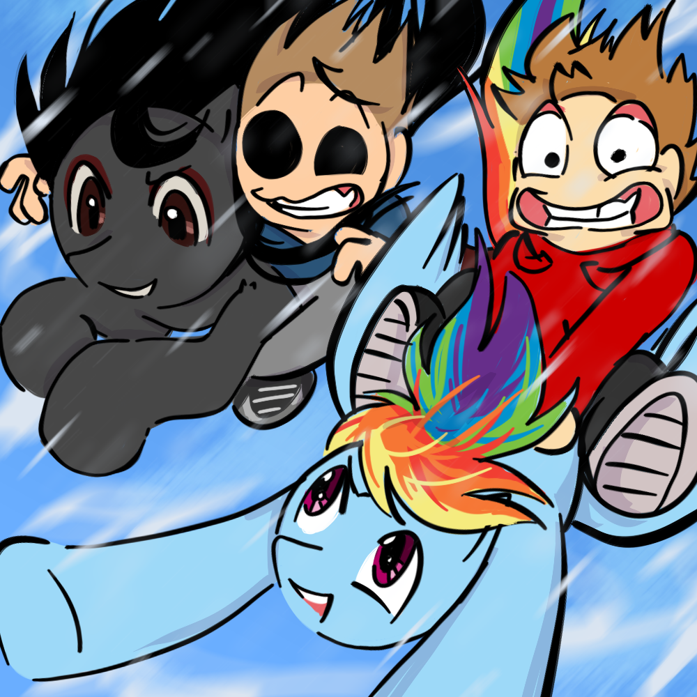 Basil and Rainbowdash racing with Tom and Tord on their backs, lowkey my cringe knows no bounds
