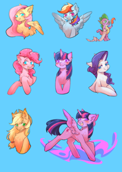 Size: 2480x3508 | Tagged: safe, artist:zheishigeshahaoa, applejack, fluttershy, pinkie pie, rainbow dash, rarity, spike, twilight sparkle, alicorn, dragon, earth pony, pegasus, pony, unicorn, g4, female, horn, male, mane seven, mane six, twilight sparkle (alicorn), wingless spike