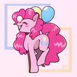 Size: 2894x2894 | Tagged: safe, artist:jellysketch, pinkie pie, earth pony, pony, g4, balloon, blush lines, blush sticker, blushing, eyes closed, female, grin, high res, mare, profile, side view, smiling, solo