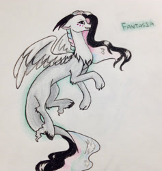 Size: 2324x2448 | Tagged: safe, artist:pjj0, oc, oc only, oc:fantasia, draconequus, hybrid, female, interspecies offspring, next generation, offspring, parent:discord, parent:princess celestia, parents:dislestia, simple background, solo, traditional art, unshorn fetlocks, white background