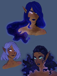 Size: 2121x2828 | Tagged: safe, artist:pjj0, nightmare moon, princess luna, human, g4, blue background, bust, dark skin, female, freckles, humanized, portrait, s1 luna, simple background, solo