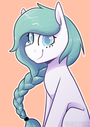 Size: 2894x4093 | Tagged: safe, artist:jellysketch, oc, oc only, pony, braid, eye clipping through hair, female, looking at you, mare, outline, simple background, smiling, smiling at you, solo, white outline