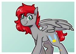 Size: 3508x2480 | Tagged: safe, artist:jellysketch, oc, oc only, oc:cherry feather (pony), pegasus, pony, female, high res, looking at you, mare, partially open wings, pegasus oc, scar, simple background, smiling, smiling at you, solo, wings