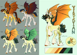 Size: 3840x2741 | Tagged: safe, artist:stygios, oc, oc only, oc:viridian ocellus, dracony, dragon, hybrid, pony, chest fluff, ear piercing, earring, ender pearl, jewelry, male, minecraft, piercing, reference sheet, solo, spread wings, stallion, unshorn fetlocks, wings