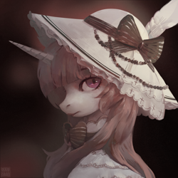 Size: 1280x1280 | Tagged: safe, artist:rvsd, oc, oc only, pony, unicorn, bowtie, bust, clothes, commission, female, hat, horn, mare, portrait, solo