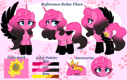 Size: 3408x2148 | Tagged: safe, artist:2pandita, oc, oc:solar flare, alicorn, pony, female, mare, reference sheet, solo