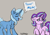 Size: 1154x814 | Tagged: safe, artist:reddthebat, starlight glimmer, trixie, pony, unicorn, g4, chest fluff, duo, duo female, eyes closed, female, frown, gray background, horn, implied starlight glimmer's mother, mare, open mouth, open smile, sad, signature, simple background, smiling, speech bubble, teary eyes, your mom