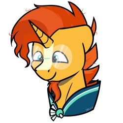 Size: 2000x2000 | Tagged: safe, artist:jellysketch, sunburst, pony, unicorn, g4, bust, glasses, high res, horn, male, simple background, smiling, solo, stallion, white background