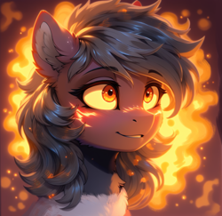 Size: 948x922 | Tagged: safe, ai composition, ai content, generator:bluefox mix, generator:stable diffusion, prompter:adorablebluefox, oc, oc only, earth pony, pony, g4, bust, cheek fluff, chest fluff, cute, duo, ear fluff, eyebrows, eyebrows visible through hair, eyeshadow, female, fluffy, glowing, happy, makeup, mare, neck fluff, portrait, side view, smiling, solo