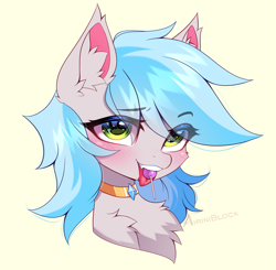 Size: 1233x1209 | Tagged: safe, artist:airiniblock, oc, oc only, oc:bow-black, bat pony, pony, bat pony oc, blushing, chest fluff, collar, ear fluff, food, icon, patreon, patreon reward, solo, suggestive eating, tongue out, wingding eyes