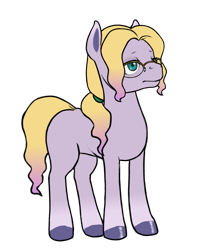 Size: 1500x1900 | Tagged: safe, artist:multiverseequine, derpibooru exclusive, oc, oc only, oc:lake cress, earth pony, pony, blonde, colored, colored hooves, earth pony oc, femboy, full body, girly, glasses, hairband, hooves, lavender coat, looking forward, male, male oc, pony oc, ponytail, quadrupedal, shorn fetlocks, simple background, solo, standing, tail, teal eyes, transparent background, two toned mane, two toned tail