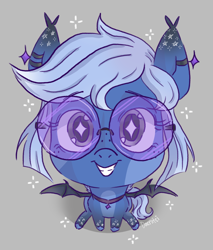 Size: 1700x2000 | Tagged: safe, artist:dacratei, oc, oc only, oc:dacratei, bat pony, pony, close-up, glasses, looking at you, looking up, looking up at you, perspective, round glasses, smiling, solo, starry eyes, wingding eyes