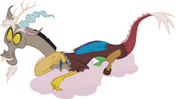 Size: 1280x715 | Tagged: safe, edit, edited screencap, editor:pascalmulokozi2, screencap, discord, draconequus, g4, my little pony: friendship is magic, season 9, the summer sun setback, background removed, cloud, cookie, food, not a vector, simple background, smiling, solo, transparent background