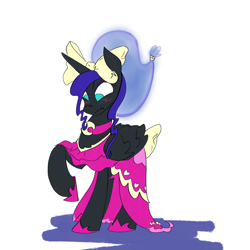 Size: 3607x3600 | Tagged: safe, artist:ponny, nightmare moon, alicorn, pony, g4, bow, clothes, dress, hair bow, nose wrinkle, scrunchy face, simple background, solo, tail, tail bow, white background