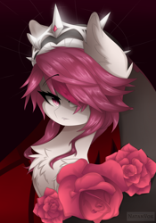 Size: 3500x5000 | Tagged: safe, artist:natanvok, pony, chest fluff, crown, female, flower, genshin impact, jewelry, mare, ponified, regalia, rosaria (genshin impact), rose, solo