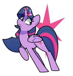 Size: 2010x2074 | Tagged: safe, artist:kindakismet, twilight sparkle, alicorn, pony, g4, backwards cutie mark, folded wings, horn, raised hoof, solo, sparkles, twilight sparkle (alicorn), wings