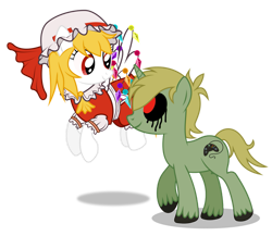 Size: 959x833 | Tagged: safe, artist:masem, pegasus, pony, unicorn, ben drowned, clothes, crossover, duo, female, flandre scarlet, horn, male, mare, ponified, simple background, skirt, stallion, touhou, transparent background