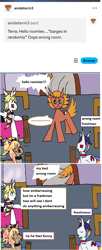 Size: 1079x2639 | Tagged: safe, artist:ask-luciavampire, oc, oc only, oc:alice melody, oc:aurora dreamer, oc:ember shade, oc:terra, earth pony, pony, undead, unicorn, vampire, vampony, academy, ask, freshman, horn, indoors, roommates, tumblr, tumblr:ask-vampire-academy-ponys