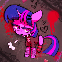 Size: 1462x1462 | Tagged: dead source, safe, artist:dawnfire, twilight sparkle, g4, choker, clothes, fishnet clothing, fishnet stockings, heart, punk, spiked choker, stockings, thigh highs