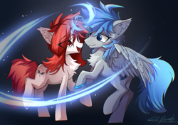 Size: 3421x2408 | Tagged: safe, artist:gale spark, oc, oc only, oc:leaf blade, oc:shadow bright, pegasus, undead, unicorn, vampire, female, horn, male, mare, stallion, wings