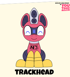 Size: 3000x3299 | Tagged: safe, artist:trackheadtherobopony, oc, oc:trackhead, pony, robot, robot pony, ^^, eyes closed, plushie, solo, style emulation, youtooz