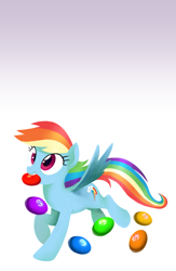 Size: 1611x2469 | Tagged: safe, artist:gashiboka, rainbow dash, pegasus, pony, g4, backwards cutie mark, candy, cute, dashabetes, female, food, lock screen, mare, mouth hold, skittles, solo