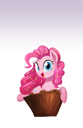 Size: 1611x2471 | Tagged: safe, artist:gashiboka, pinkie pie, earth pony, pony, g4, cupcake, cute, diapinkes, female, food, lock screen, looking at you, mare, open mouth, smiling, solo, sprinkles